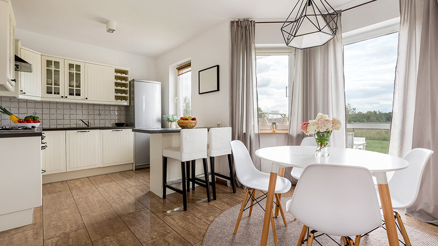 Cortinas para ventanas de cocina modernas elegantes para comedor